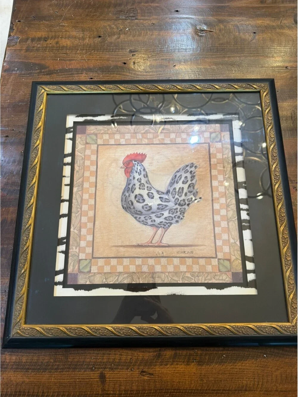 Framed Decorative Chicken Print Wall Art 17.5x17.5 Inches